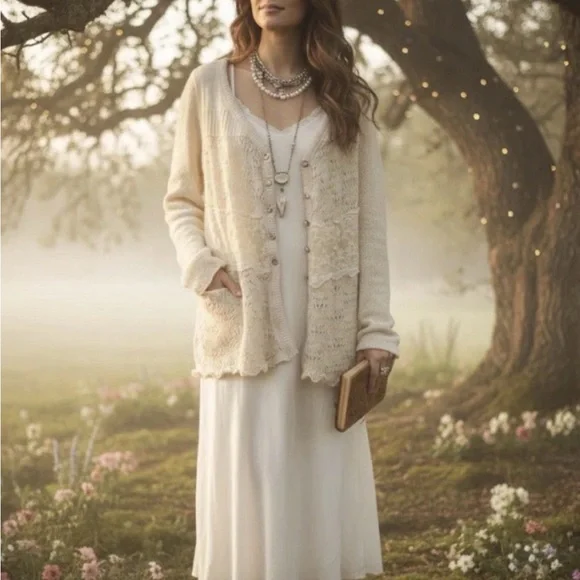 Free People Honeysuckle Years Cardigan Size 2 Lace Knit Babydoll - Picture 2 of 6